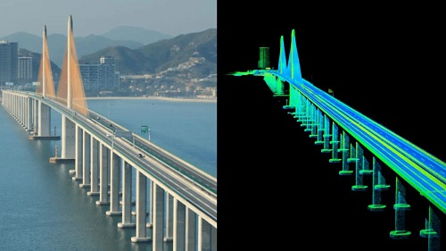Lidar RGB Bild und Punktewolke von Brücke