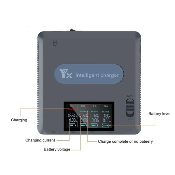 LYONGTECH Multi Schnellladestation für Mavic 3 Akkus mit Beschriftung der LCD Anzeige