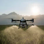 Agrardrohne DJI Agras T100 bringt Pflanzneschutzmittel über Maisfeld auis