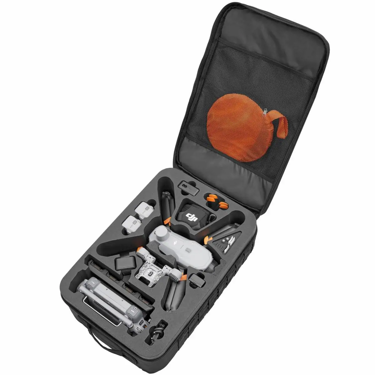 Drohnenrucksack TOMcase "Ready to Fly" XL für die Matrice 4 Drohnenserie Produktbild offen und befüllt mit Drohne samt Zubehör