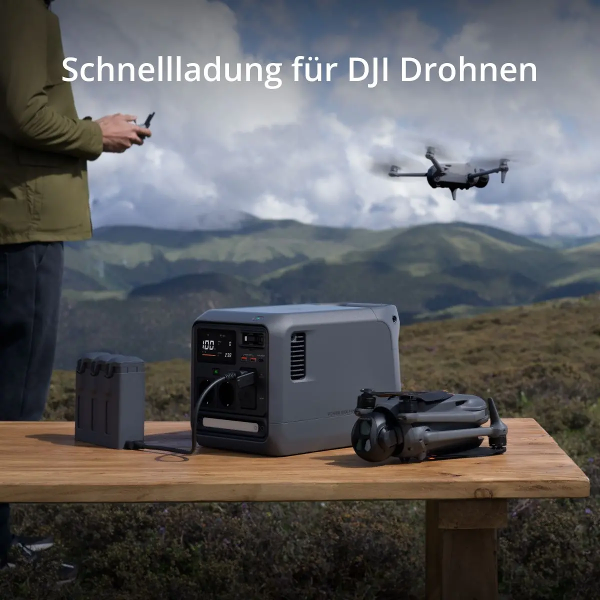 Visualisierungen der Schnellladefunktion der DJI Power 1000 Mini