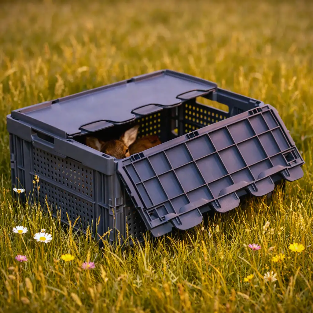 Falbox Kitzrettung mit Rehkitz steht auf Wiese - Titelbild